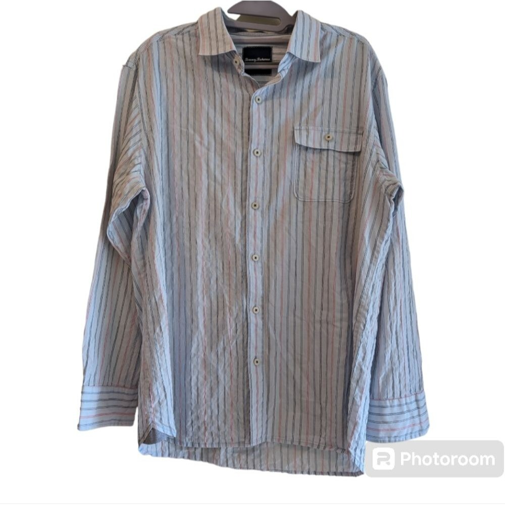 Tommy Bahama Dress Shirt Men L Multi Striped Button Down Long Sleeve Cotton